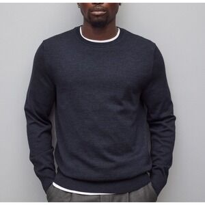 Reigning Champ Lightweight Merino Harry Crew‎ Neck Sweater Mens Small Navy Blue